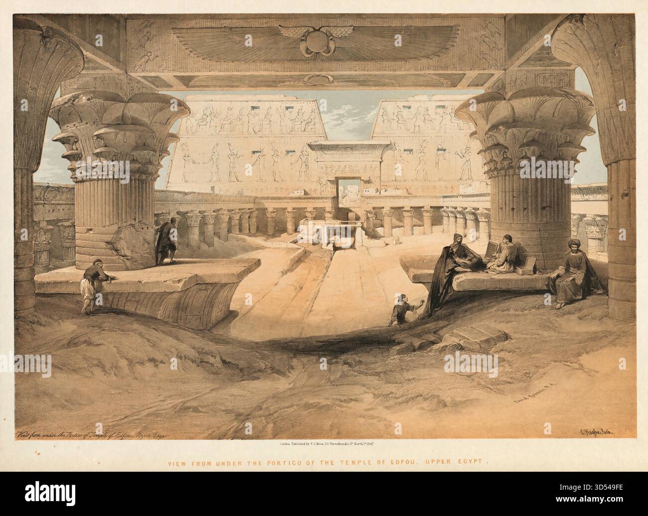 Égypte et Nubie, volume I vue sous le portique du temple d'Edfou, haute-Égypte par Louis Haghe Illustration de Vecteur