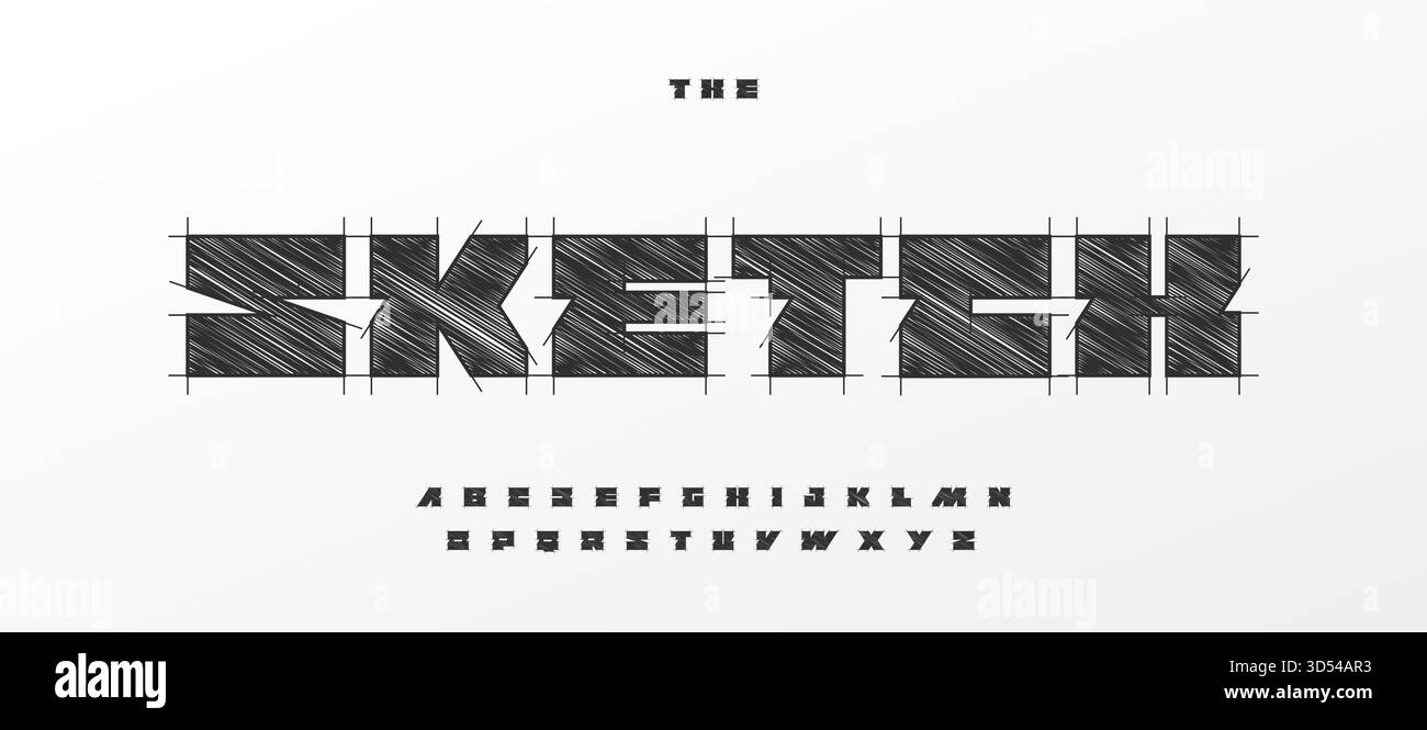Blocs Sketch font logo Alphabet Vector Letter Set typographie moderne, Creative Architect Typographic Design for Blueprint Text, architecture Poster Illustration de Vecteur