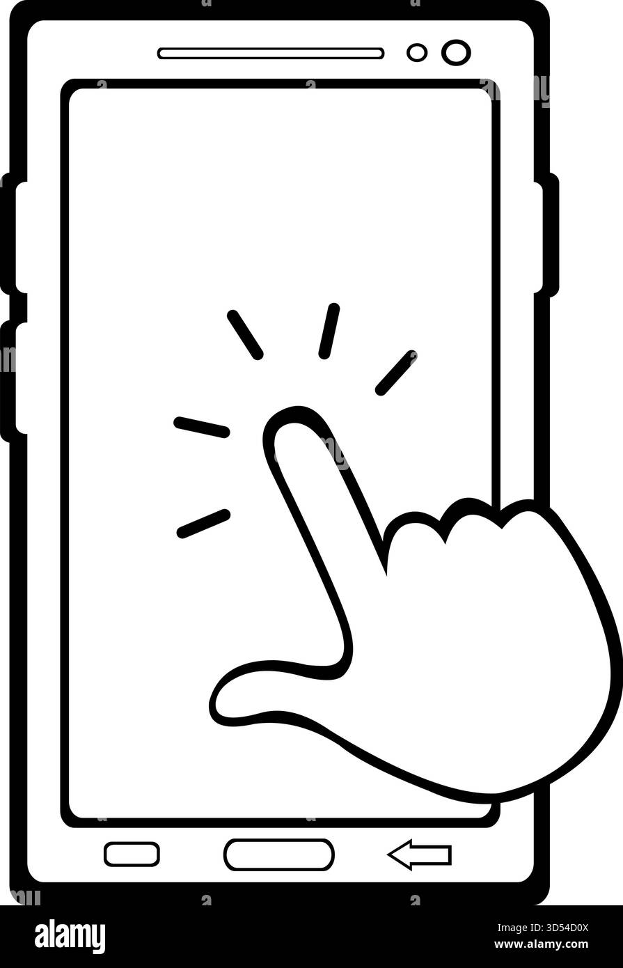 illustration vectorielle dessin de doigt noir et blanc main tocuhscreen cliquez sur pousser icône de concept de téléphone mobile Illustration de Vecteur