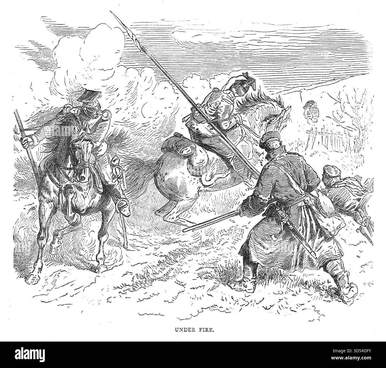 Cavalerie et infanterie sous le feu de la guerre franco-prussienne. Banque D'Images