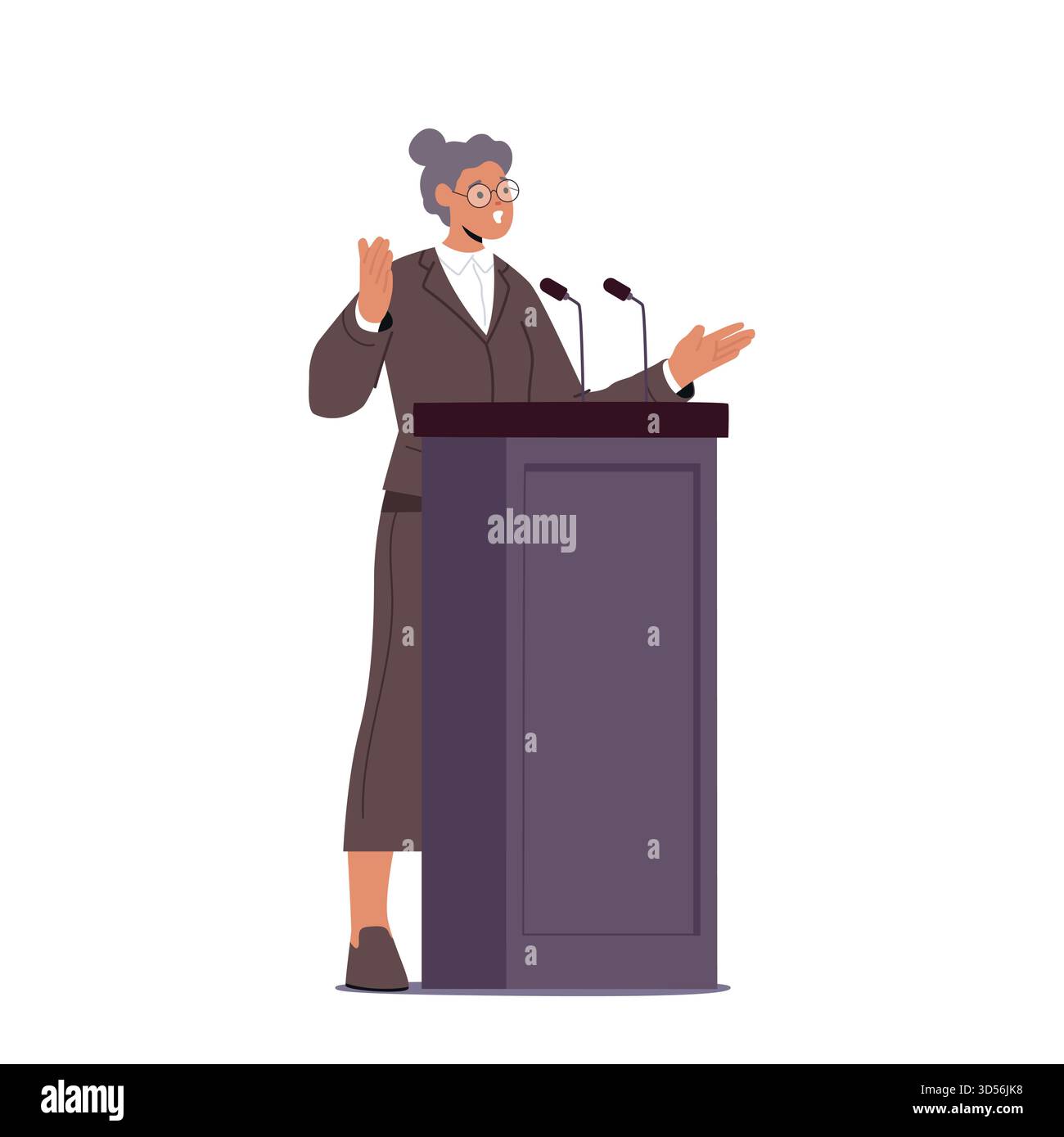 Personnage féminin prononçant un discours sur Tribune s'adressant À Un large public avec passion et conviction. Concept de prise de parole en public pour politique, social, O Illustration de Vecteur