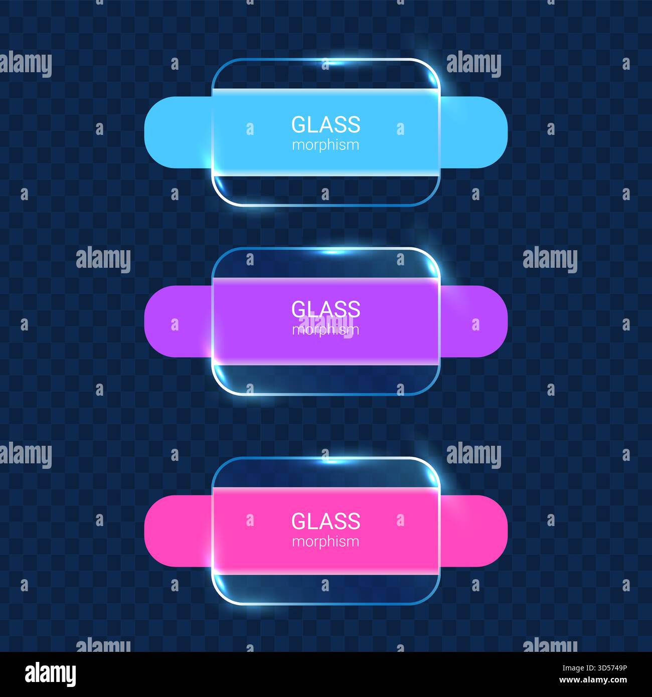 Glassmorphism boutons néon Set design UI moderne Illustration de Vecteur