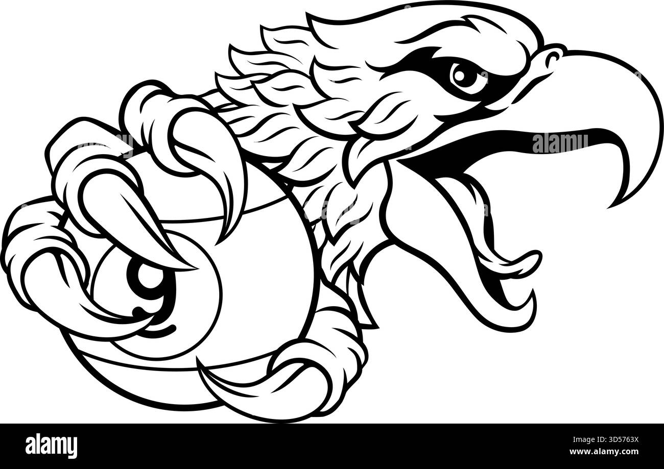 Mascotte de dessin animé Eagle and 9 Ball Nine Ball Pool Illustration de Vecteur