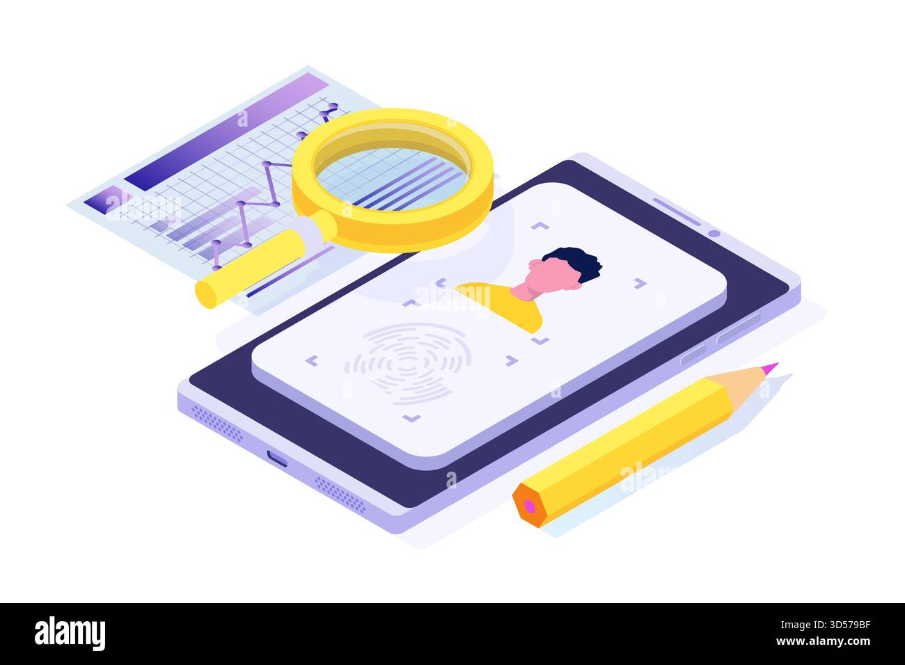 Connaître son client ou son kyc digital, en vérifiant l’identité de ses clients concept. Illustrations vectorielles isométriques pour bannière, site Web, page de destination Illustration de Vecteur