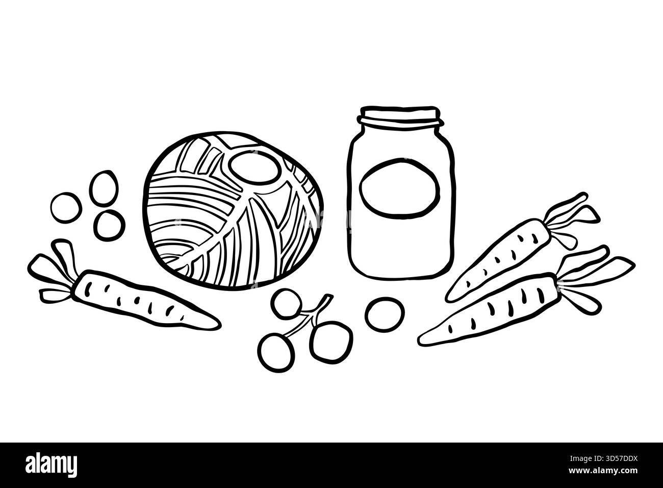 Des légumes et un dessin d'art de ligne de pot mason. Illustration de Vecteur