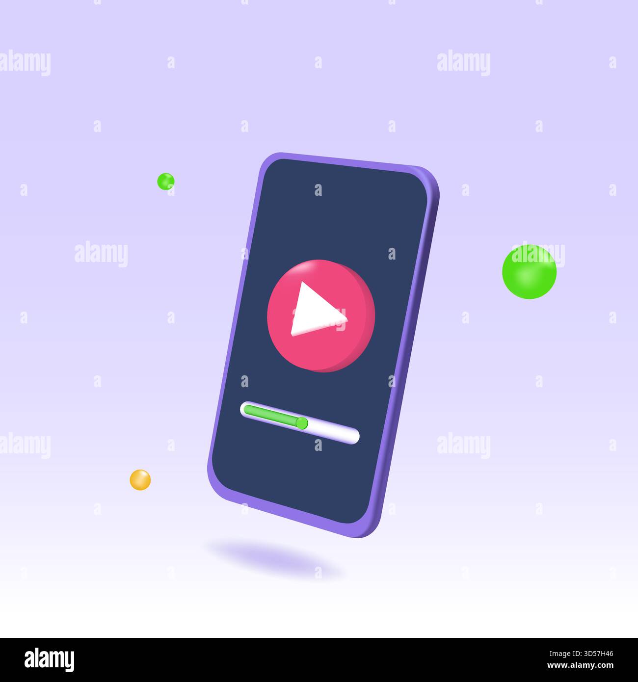 Concept d'application mobile de lecteur multimédia ou vidéo. Illustrations vectorielles 3D. Illustration de Vecteur