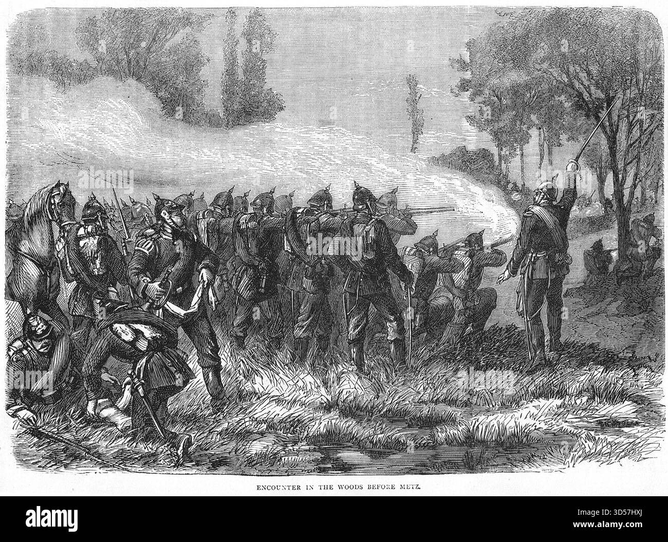 Rencontre dans les bois avant Metz pendant la guerre franco-prussienne. Banque D'Images