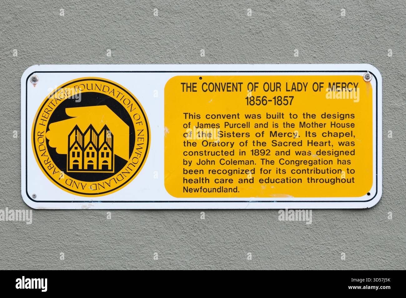 Une pancarte sur le couvent de notre-Dame de la Miséricorde à St John's, Terre-Neuve. Banque D'Images