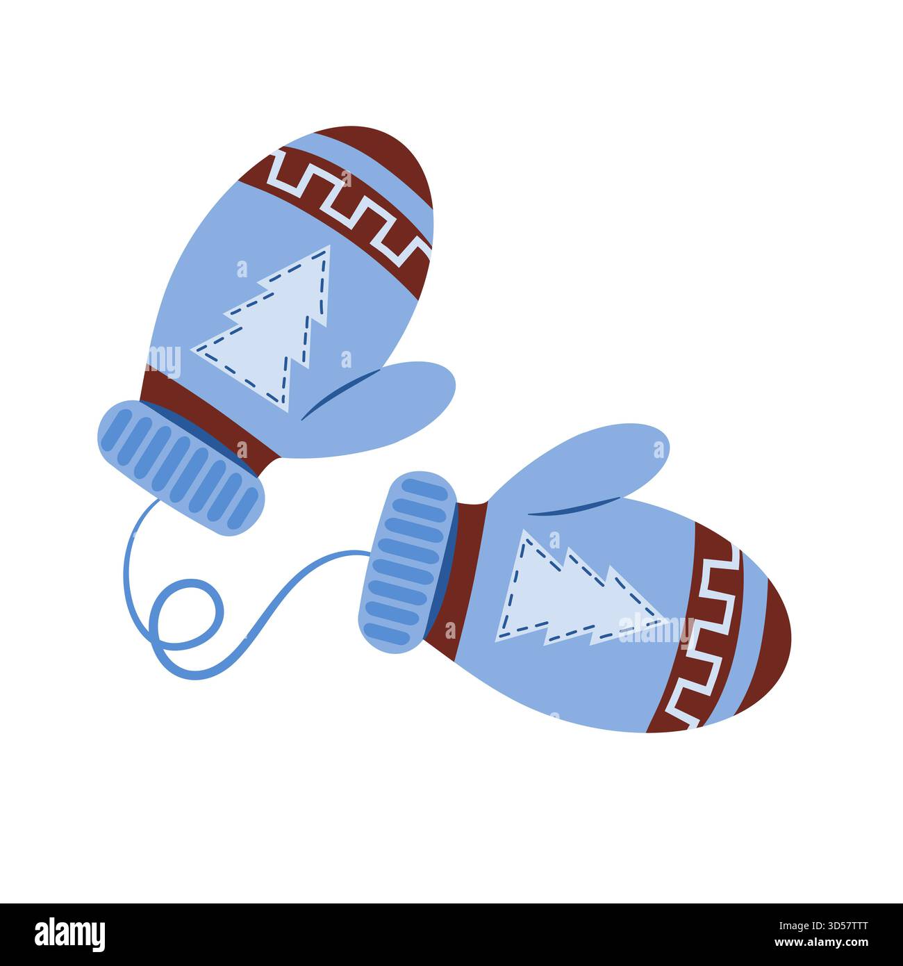 Jolies moufles bleues dans un style plat. ELEMENT D'habillement tricoté D'hiver dessiné à la main. Vêtements douillets et chauds. Illustration de Vecteur