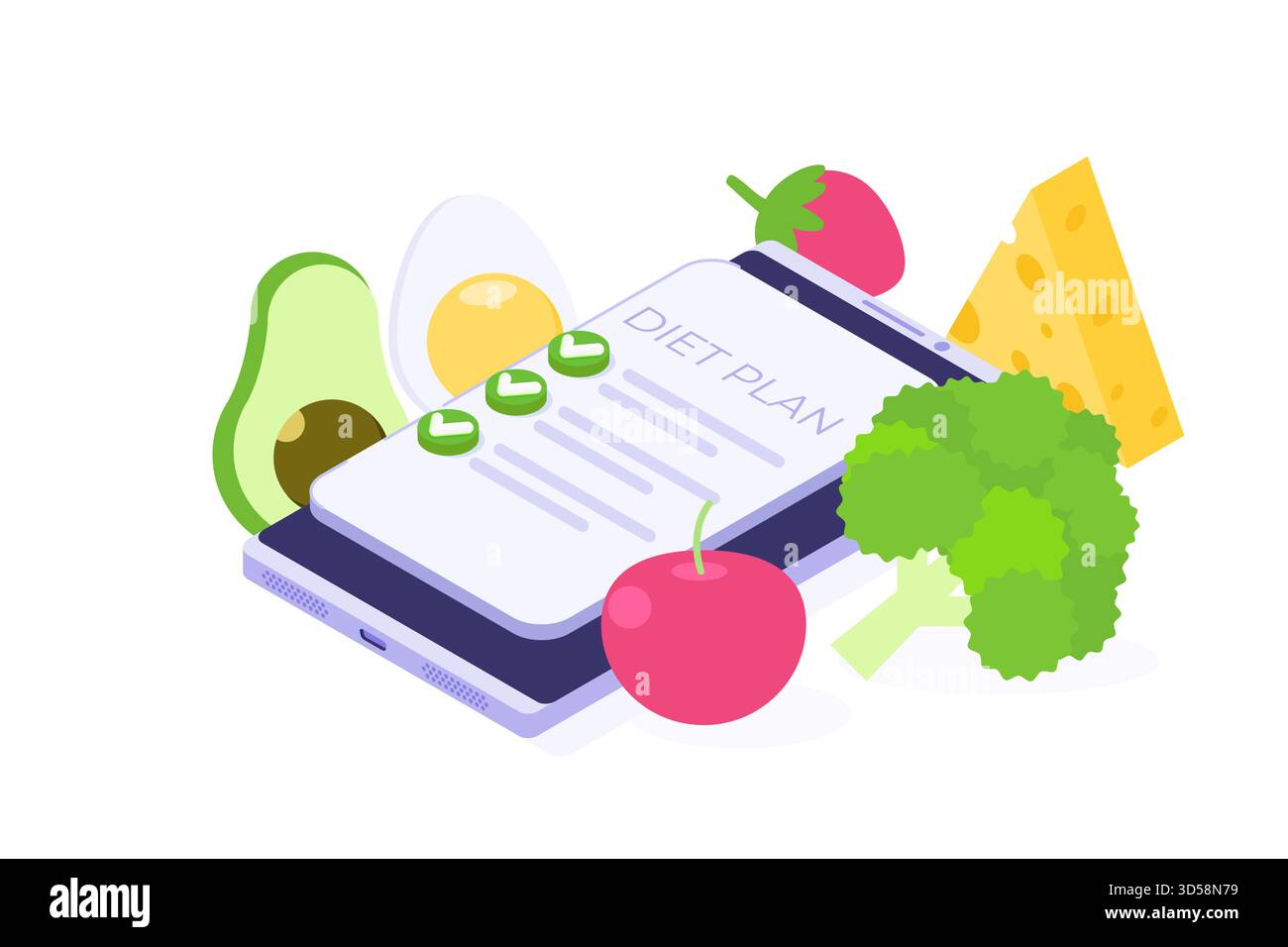 Concept de liste de vérification du planning du régime alimentaire. Illustration vectorielle isométrique Illustration de Vecteur