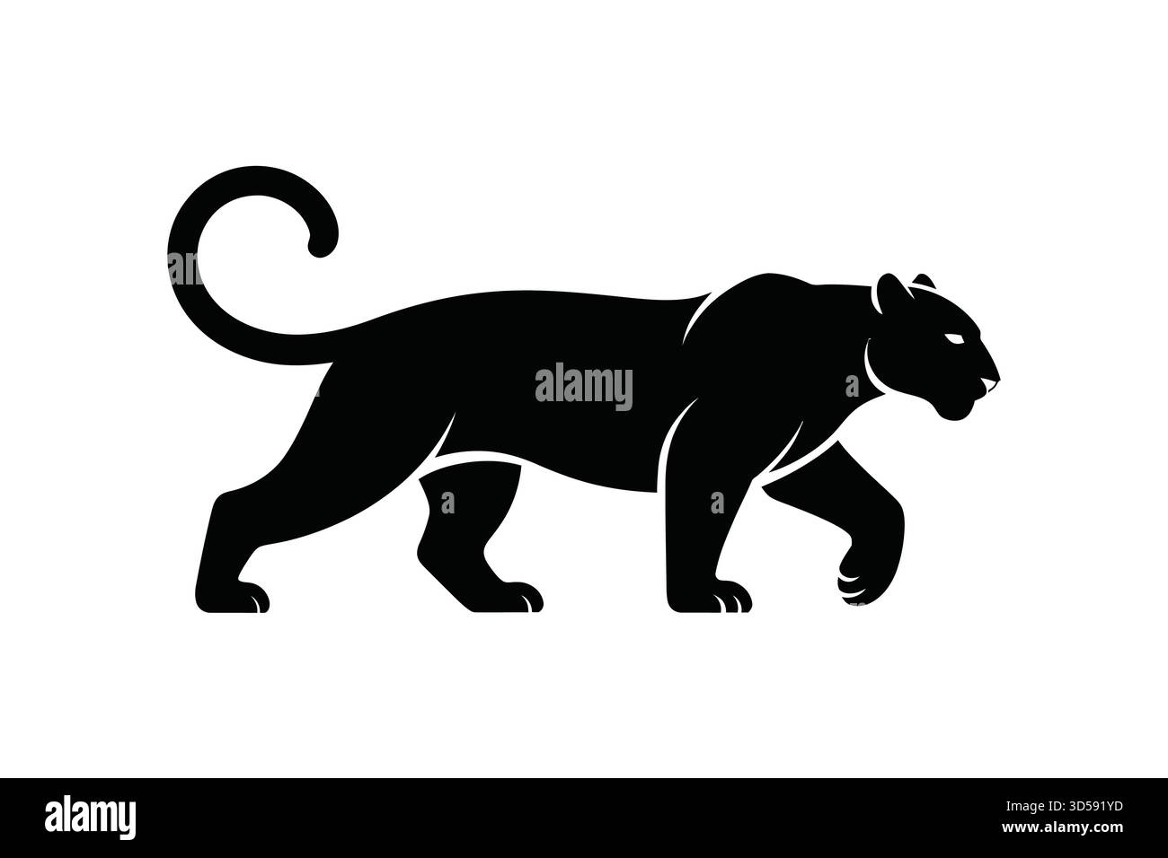 Une silhouette noire frappante d'une panthère de profil, mettant en valeur sa construction musclée et sa foulée élégante sur un fond blanc. Illustration de Vecteur