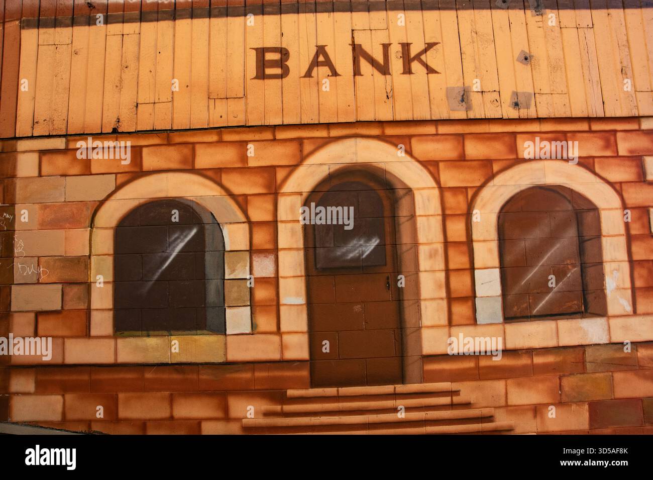 Lane murale historique d'une banque sur la 1re Avenue au centre-ville de Mission, Colombie-Britannique, Canada Banque D'Images
