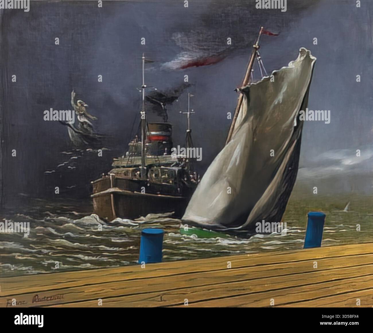 Remorqueur et voilier, 1938 par Franz Radziwill Illustration de Vecteur