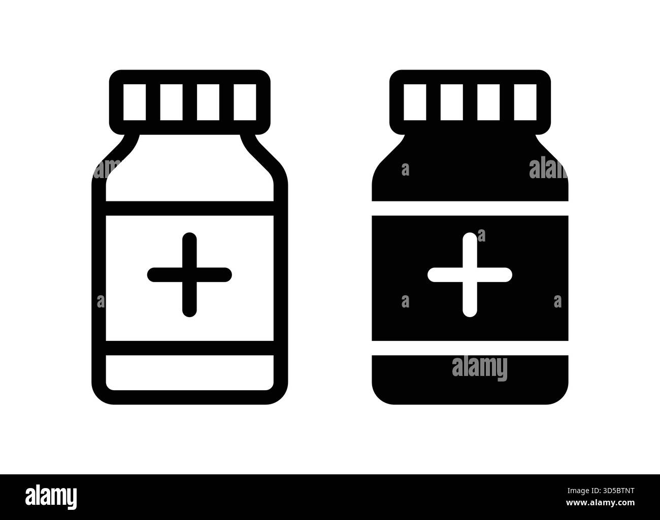 Cette image présente deux flacons médicaux simplistes présentant des signes plus, conçus dans une esthétique moderne. Idéal pour les thèmes de santé et de bien-être. Illustration de Vecteur