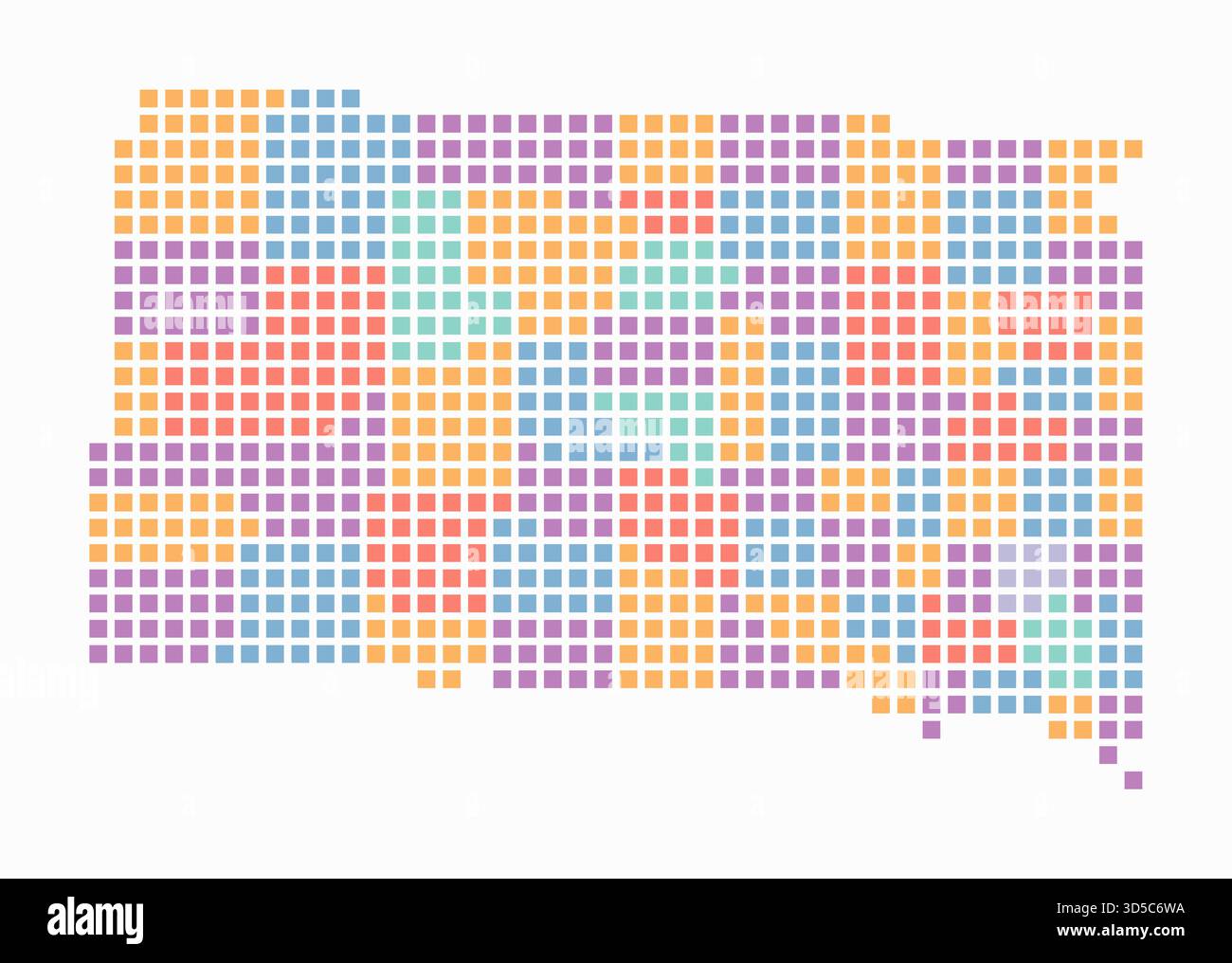 Carte en pointillés du Dakota du Sud. Carte de style numérique de l'état sur fond blanc. Forme Dakota du Sud avec points carrés. Style de points colorés. Illustration de Vecteur