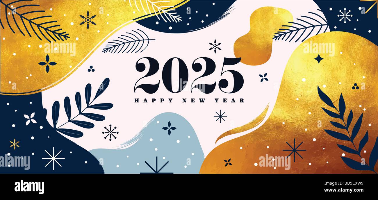 Bonne année 2025 carte, affiche, bannière web ou en-tête, couverture de vacances. Modèle de conception du nouvel an de Noël dans un style artistique à la mode avec luxe, backgro magnifique Illustration de Vecteur