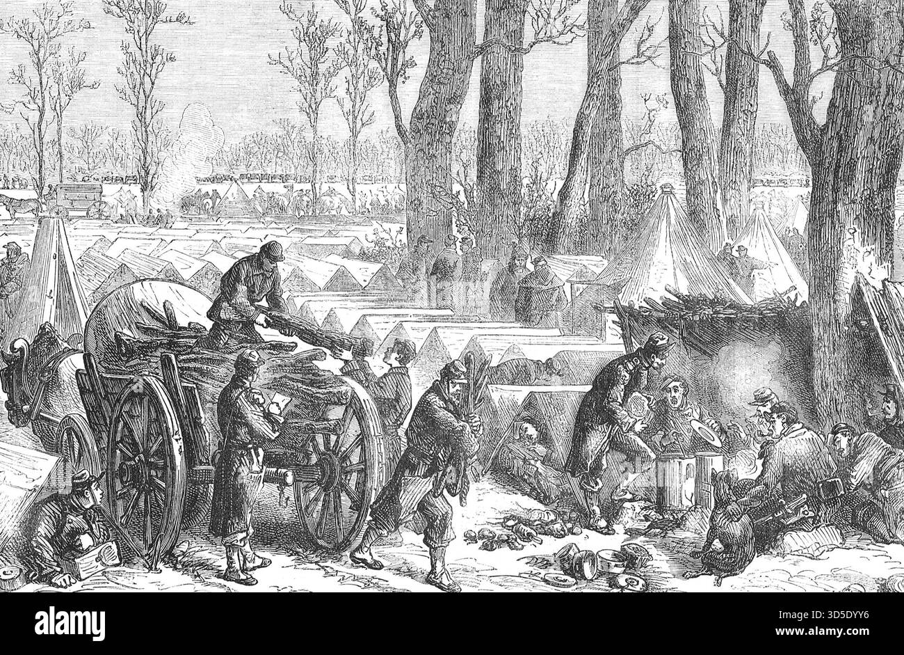 Bivouac des troupes françaises sous le commandement du général Ducrot, dans le bois de Vincennes, France pendant la guerre franco-prussienne. Banque D'Images