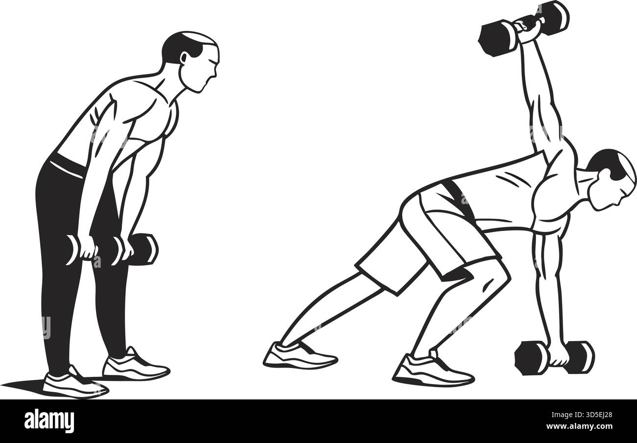 Ensemble vectoriel silhouette d'entraînement physique – poses de musculation et d'haltérophilie. Illustration de Vecteur