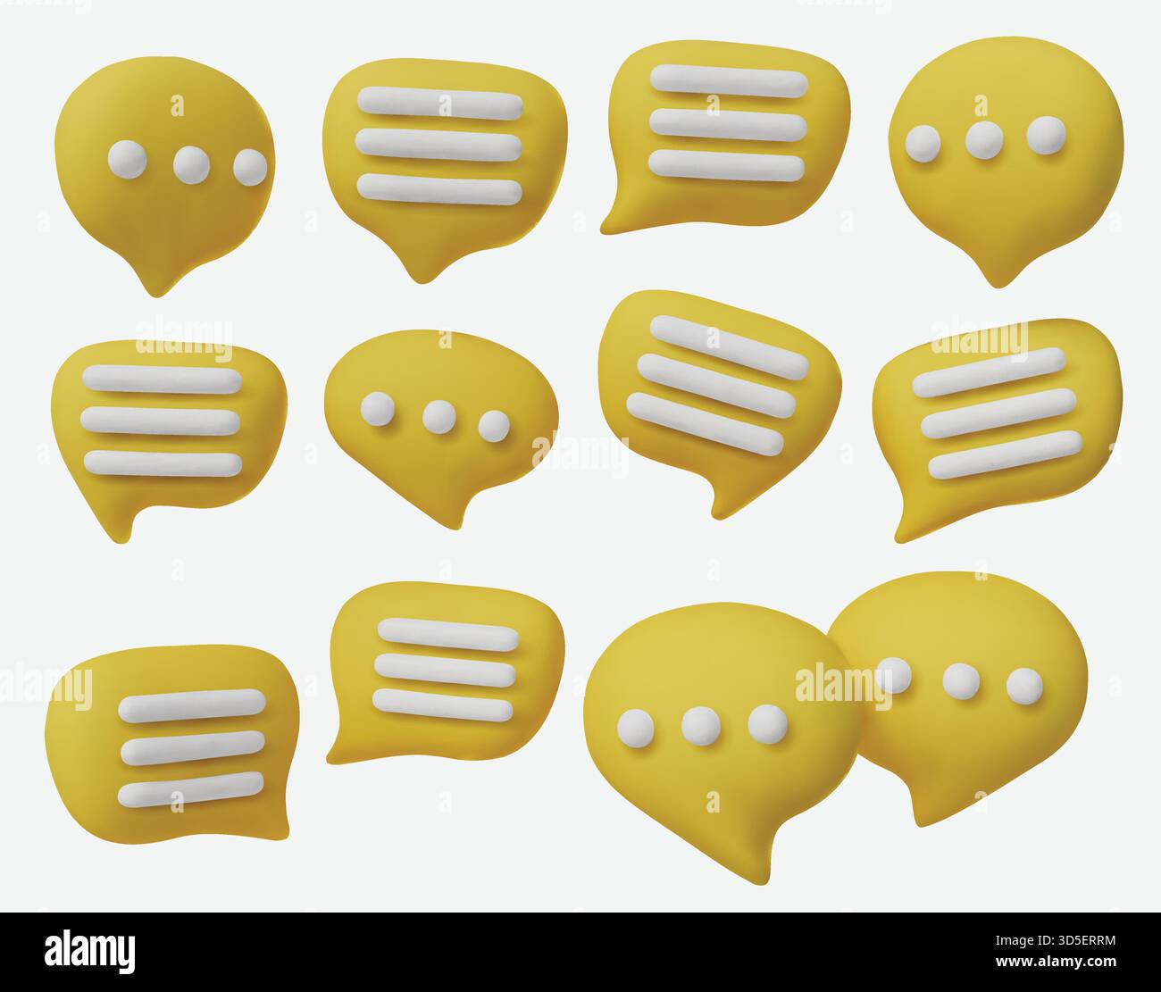 Jeu d'icônes de chat 3D créatif, symbolisant le dialogue, la conversation, les SMS, les applications de communication, forums et interaction avec les médias sociaux. Illustration de Vecteur