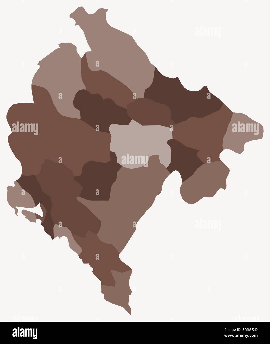 Carte du Monténégro avec les régions. Une carte de frontière de pays simple avec division de région. Palette de couleurs marron. Illustration de Vecteur