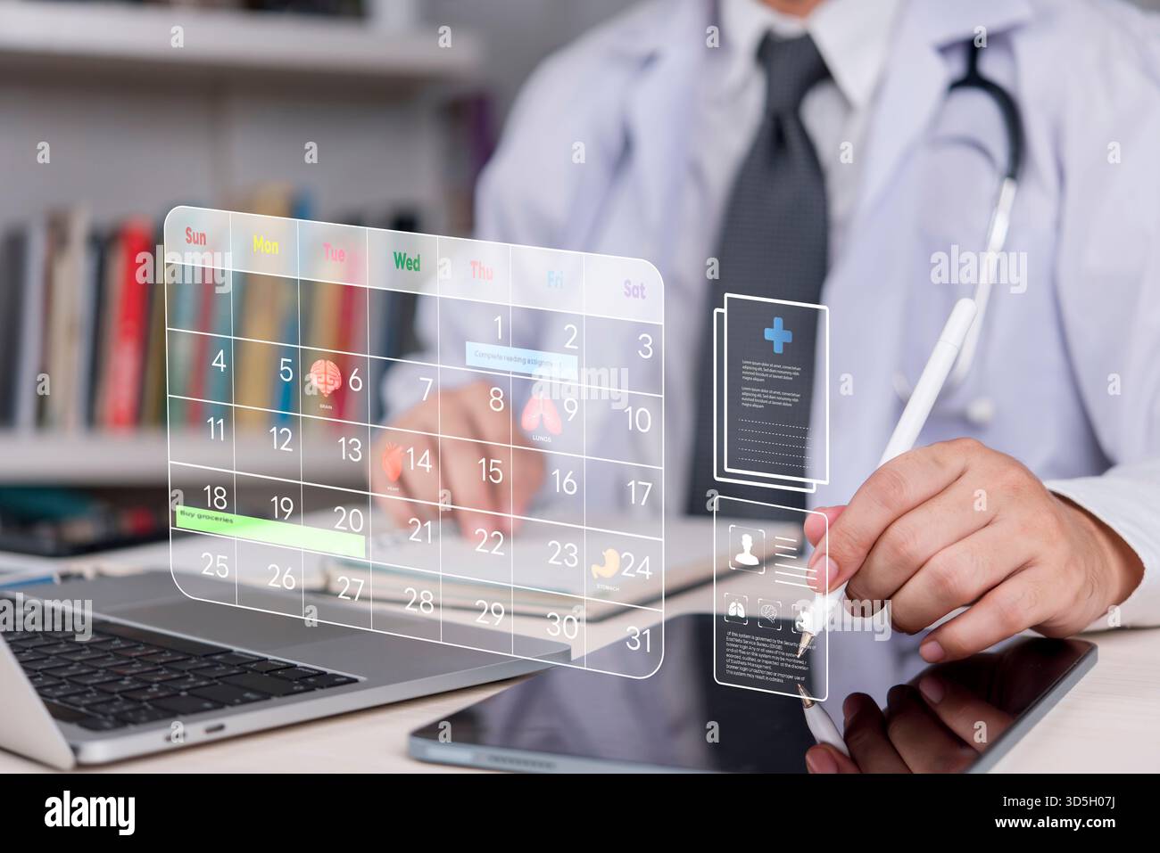 Médecin utilisant le calendrier numérique pour la planification des patients, les données de santé. Services de télésanté, soins de santé intelligents. Rendez-vous médicaux en ligne de la technologie Banque D'Images