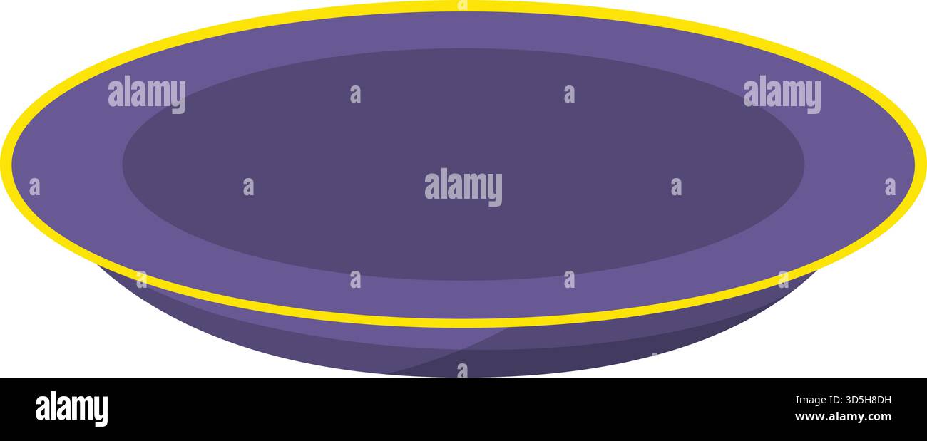 Fond blanc de bord jaune de plaque violette. Ustensiles de cuisine simples, vue de dessus. Assiette à dîner, illustration vectorielle de conception propre Illustration de Vecteur