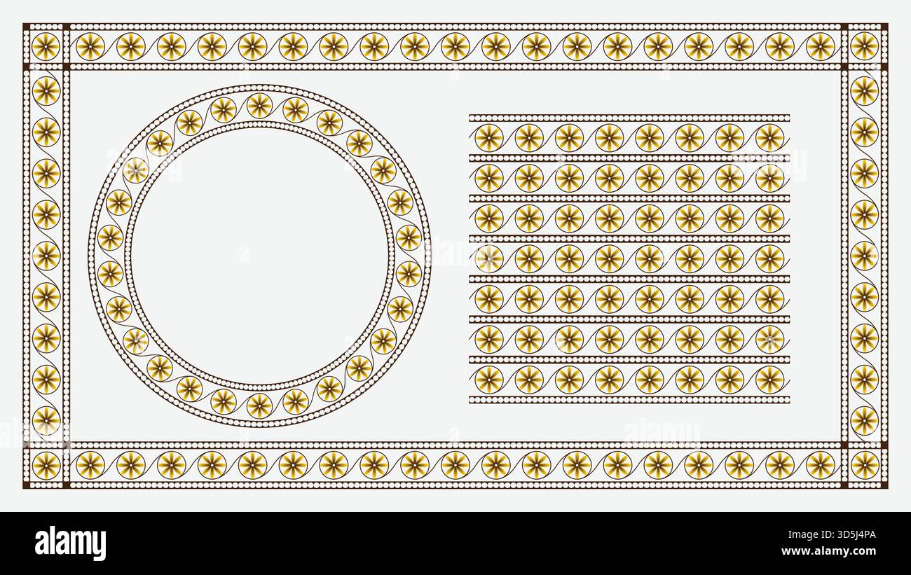 Ensemble de cadres de bordure floraux dorés et de brosses à motif sans couture, éléments de conception de certificat ornemental vectoriel Illustration de Vecteur