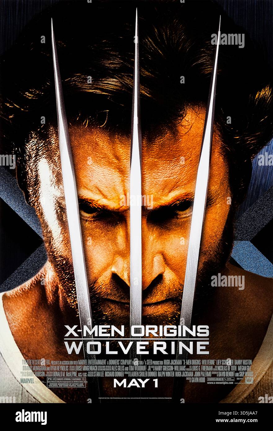X-Men Origins : Wolverine (2009) réalisé par Gavin Hood avec Hugh Jackman, Liev Schreiber et Danny Huston. Wolverine cherche à se venger de Victor Creed tout en découvrant les secrets de son passé dans le programme Weapon X. Photographie d'une affiche américaine originale de 2009 À USAGE ÉDITORIAL EXCLUSIF. Crédit : BFA / 20th Century Fox Banque D'Images