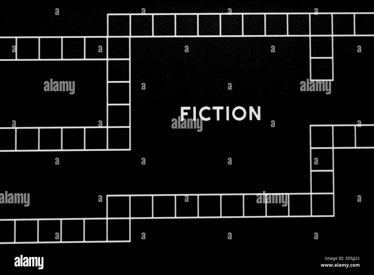 Une image conceptuelle graphique minimaliste en noir et blanc avec une grille vide de style puzzle de mots croisés de carrés blancs sur un fond sombre. Le w Banque D'Images