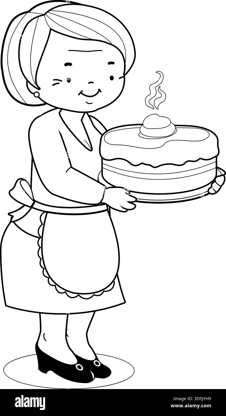 Grand-mère servant une tarte à la citrouille fraîchement préparée maison. Dîner de Thanksgiving et tarte à la citrouille des fêtes. Gâteau à la citrouille avec crème fouettée. Illustration de Vecteur