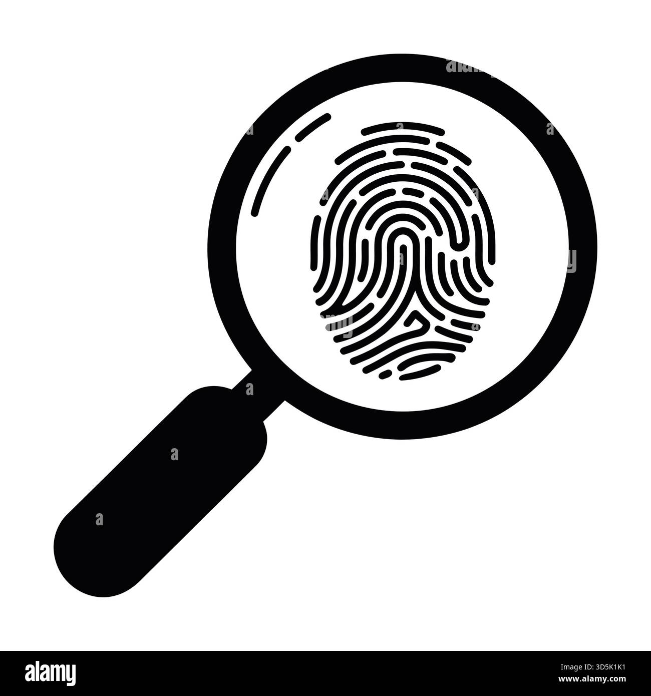 Illustration graphique en noir et blanc d'une loupe mettant l'accent sur une empreinte digitale détaillée. Illustration de Vecteur