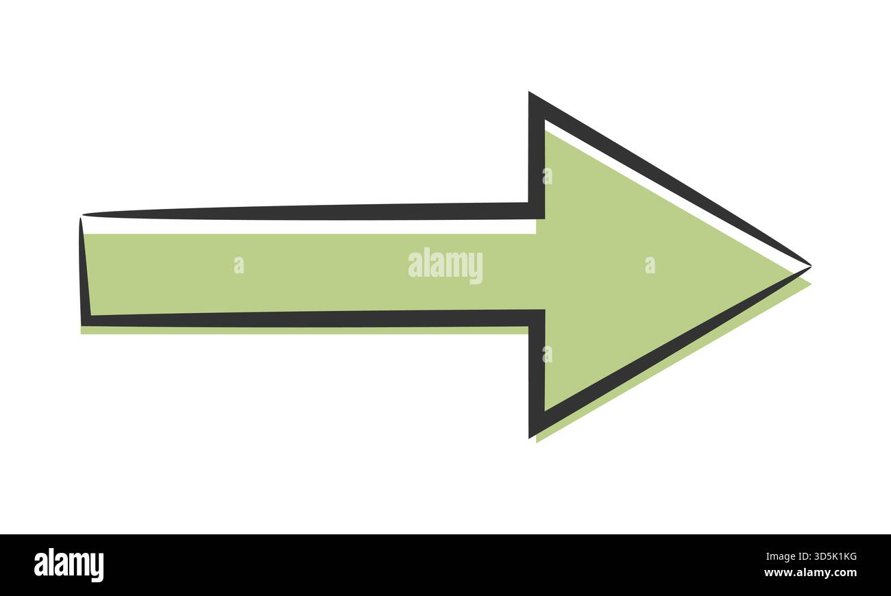 Symbole de flèche droite verte avec un contour isolé sur fond blanc. Illustration vectorielle Illustration de Vecteur