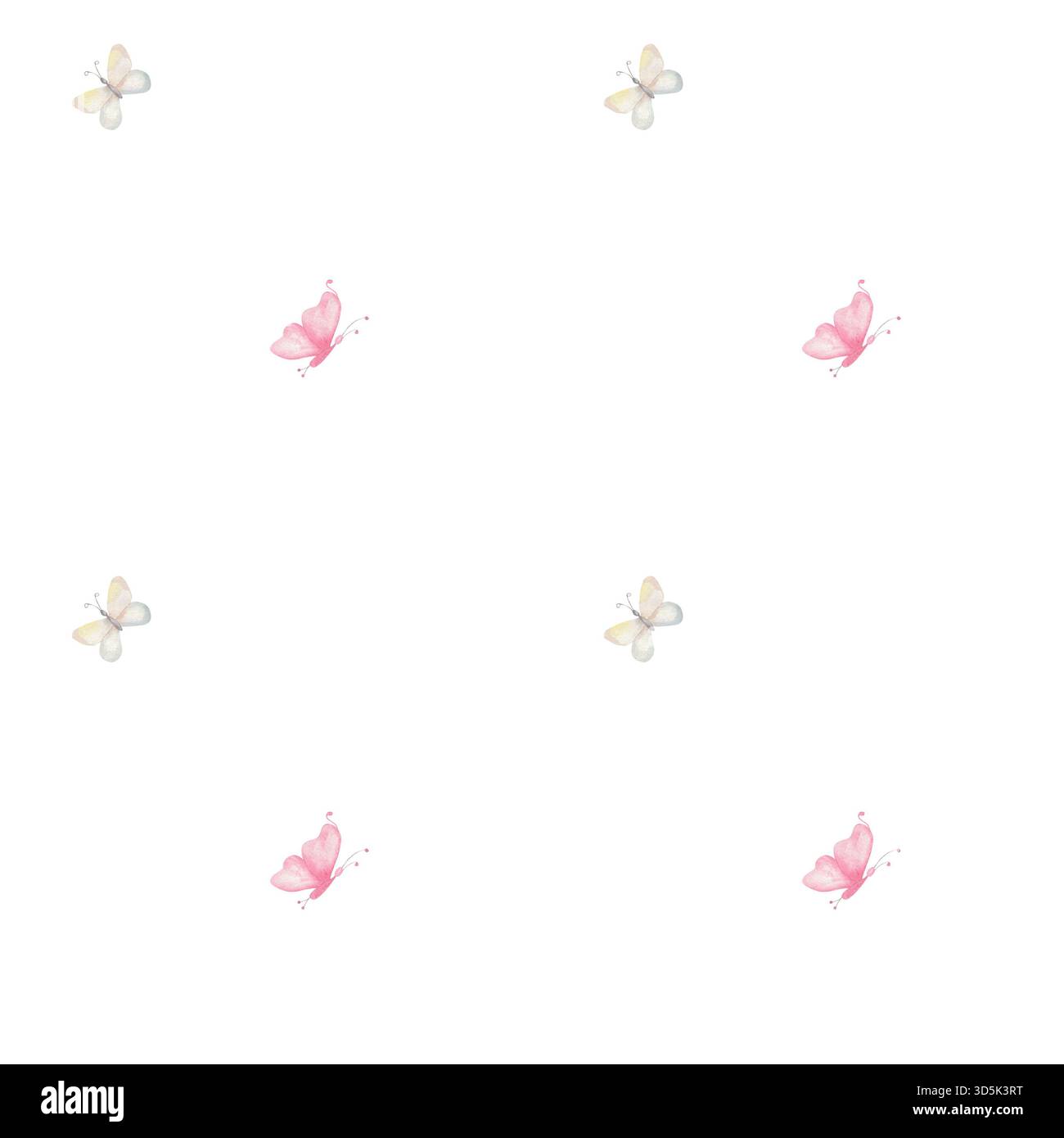 Motif sans couture délicat avec des papillons aquarelle blancs et roses. Illustration d'insecte pastel peint à la main sur un fond blanc. Design élégant et féminin pour papier peint et textiles romantiques Banque D'Images
