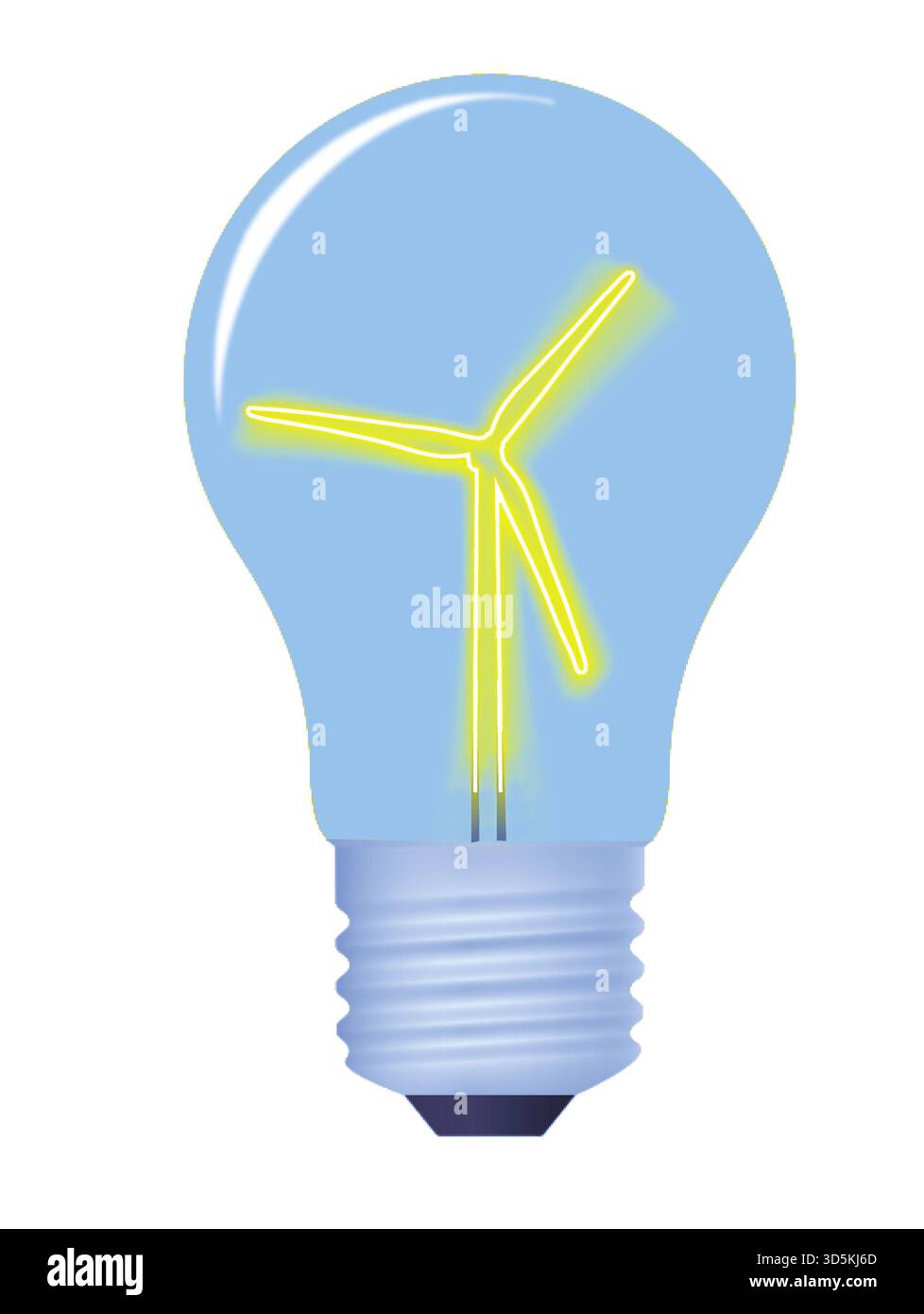 Un filament d'éolienne allume cette ampoule dans une illustration 3D sur l'énergie électrique générée par le vent. Banque D'Images