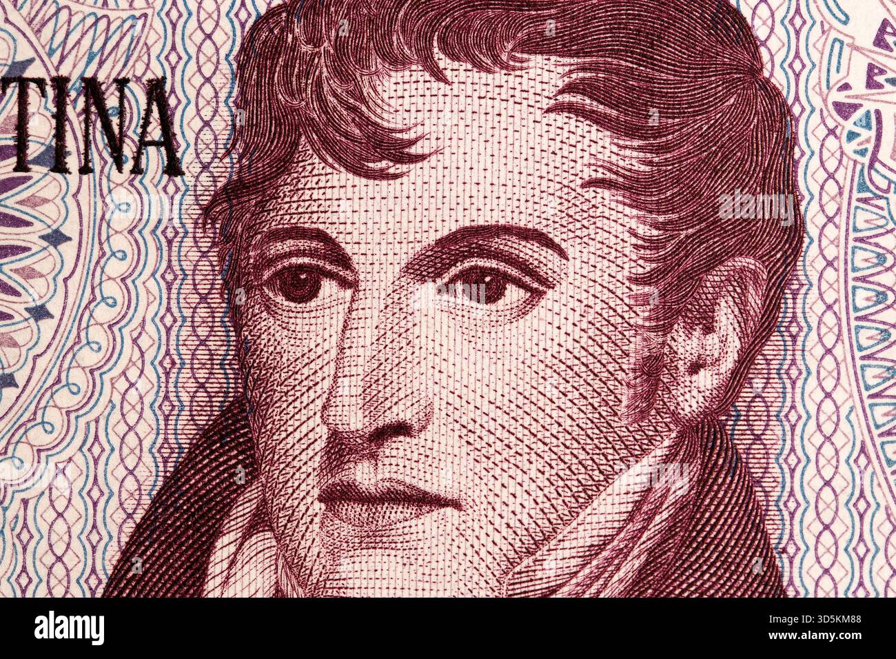 Manuel Belgrano un gros portrait de l'argent argentin - Pesos Banque D'Images
