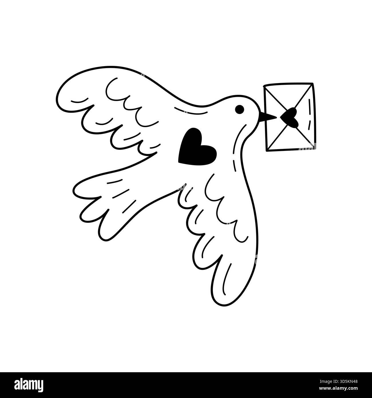 Mignon Saint Valentin oiseau portant la lettre d'amour Doodle illustration Illustration de Vecteur