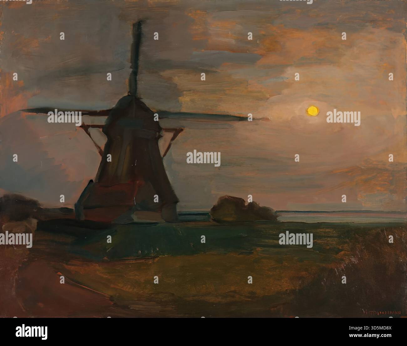 Moulin Eastside au clair de lune, 1907 par Piet Mondrian Illustration de Vecteur