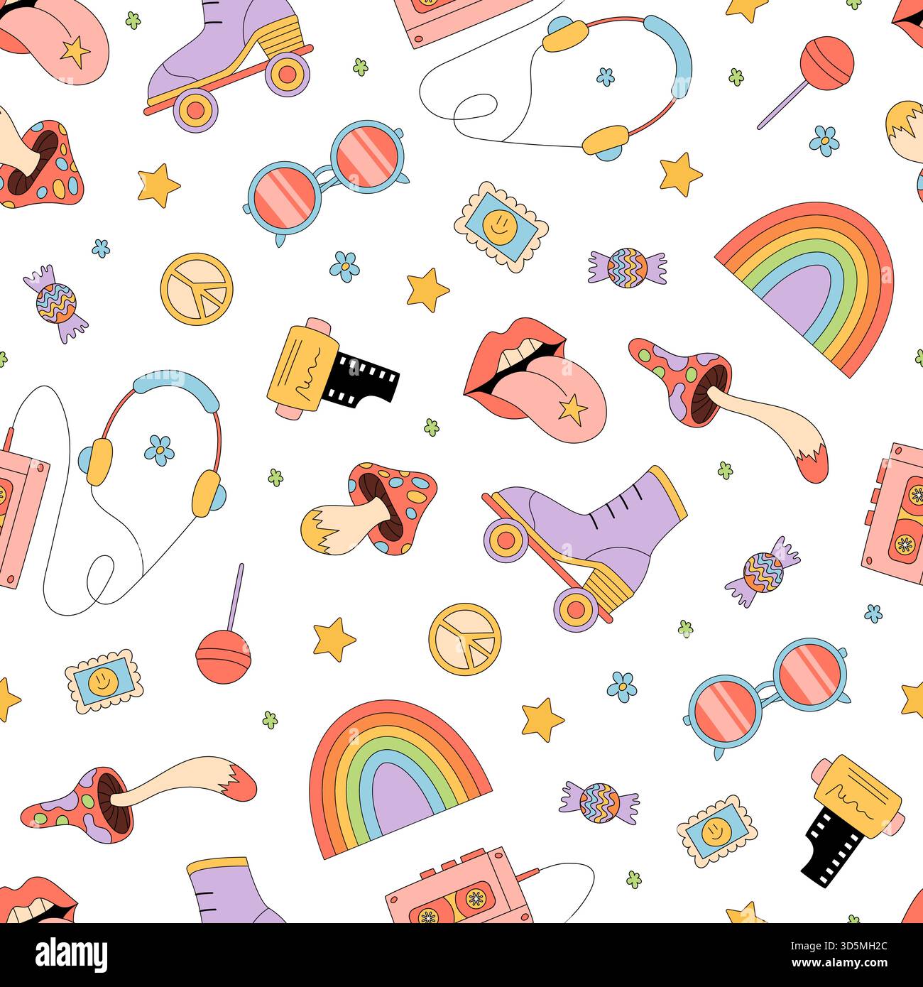 Motif d'autocollant psychédélique Groovy Retro Seamless Illustration de Vecteur