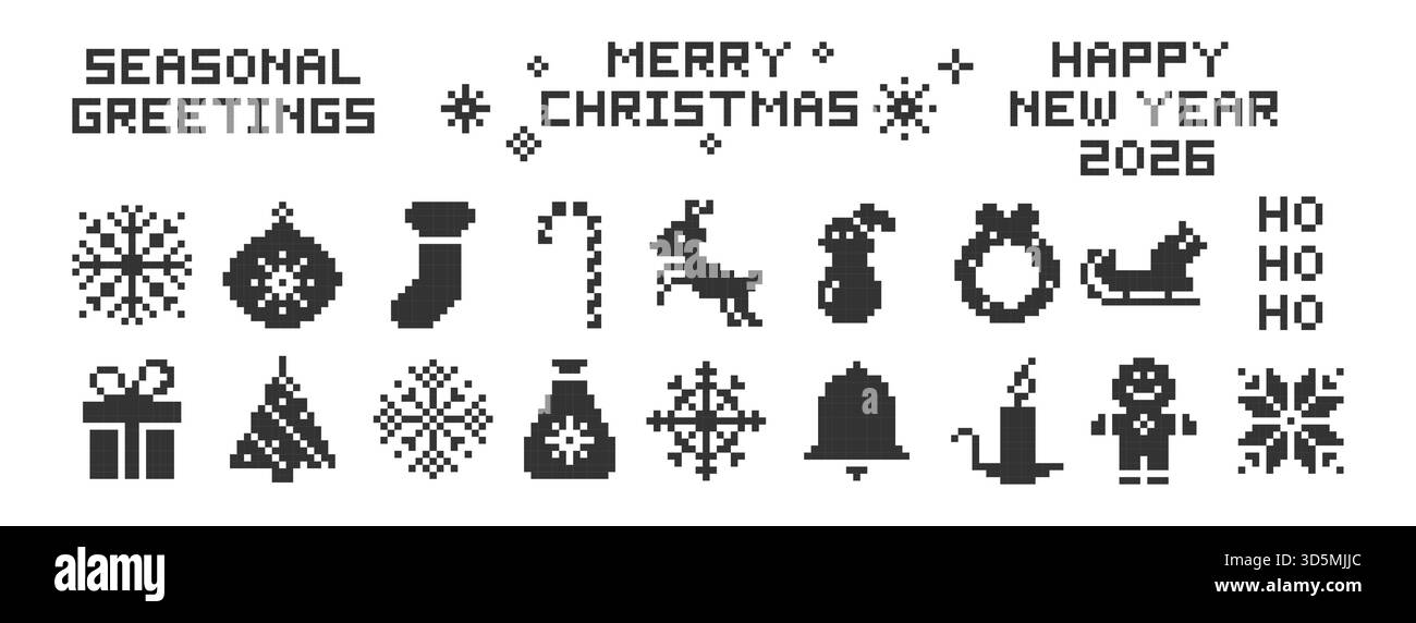 Ensemble d'icônes Pixel Merry Christmas Illustration de Vecteur