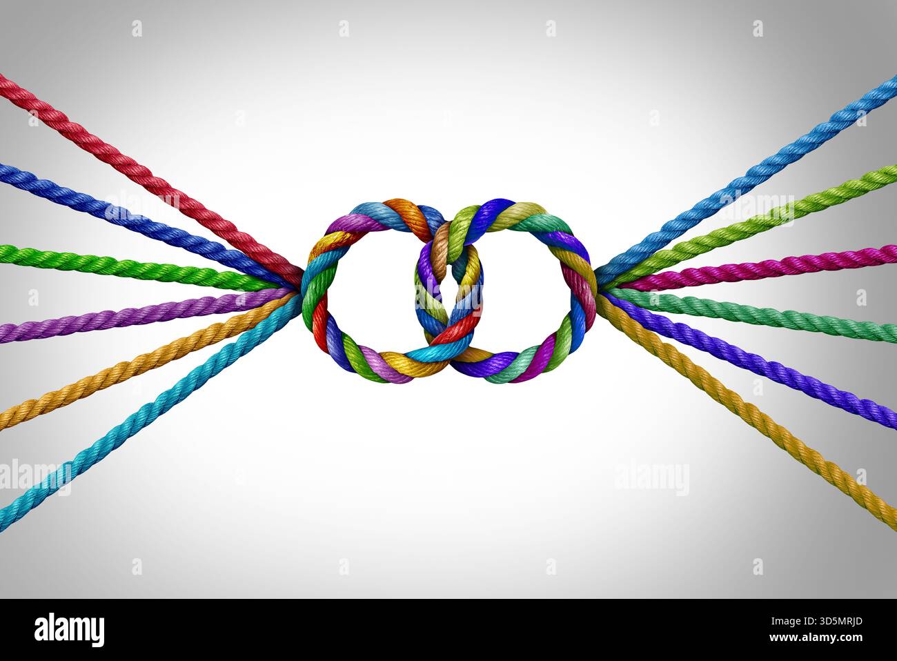 United Various Groups et Team Unity Success concept reliant deux équipes en cercles parfaits comme un symbole de travail d'équipe ou un metap de succès commercial Banque D'Images