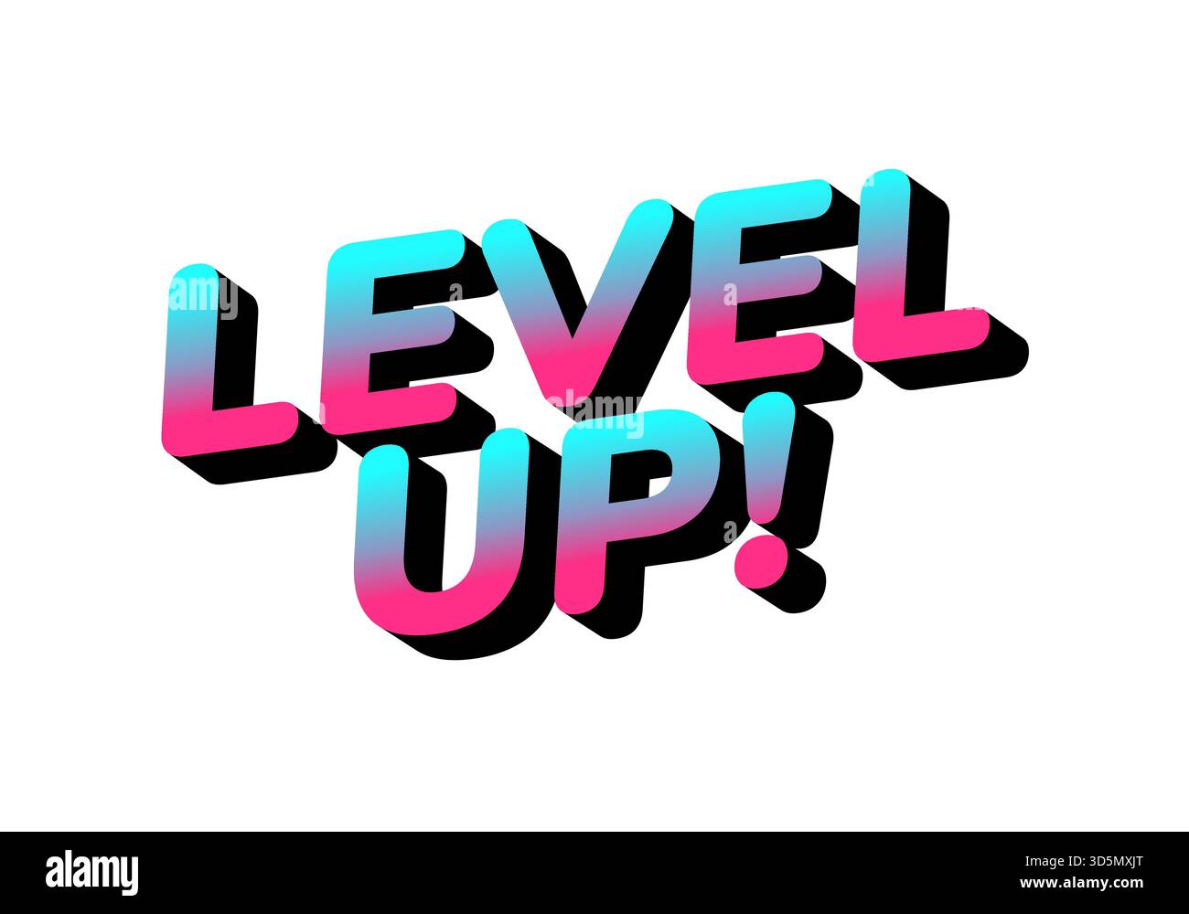 Un graphique vibrant et coloré avec le texte de NIVEAU SUPÉRIEUR ! Dans un style 3D audacieux avec un dégradé de couleurs roses et bleues. Illustration de Vecteur