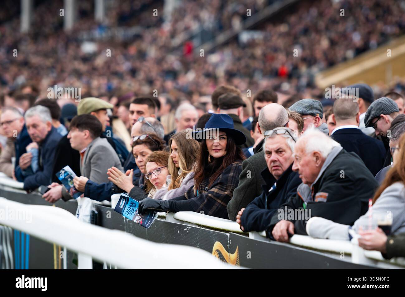Les coureurs attendent la première course de la journée à l'hippodrome de Cheltenham, le 15/11/25. Crédit JTW Equine images / Alamy. Banque D'Images