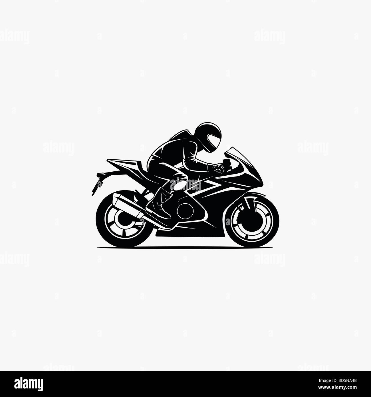 Illustration en noir et blanc d'un motocycliste en pleine vitesse, penché dans un virage sur une moto sportive. Illustration de Vecteur