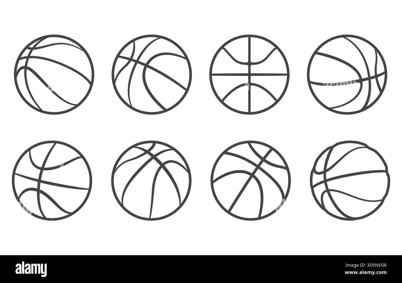 Ensemble d'icônes de contour de balles de basket-ball, contour de balle de basket-ball, svg de basket-ball, silhouette de basket-ball, Une collection d'icônes de basket-ball, Outlin de basket-ball Illustration de Vecteur