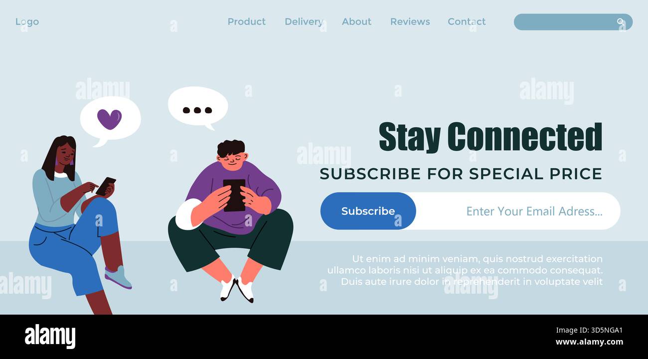 Abonnez-vous à prix spécial sur les applications sociales ou Messenger pour communiquer avec vos amis et votre famille. Conversation et chat en ligne. Site Web landin Illustration de Vecteur