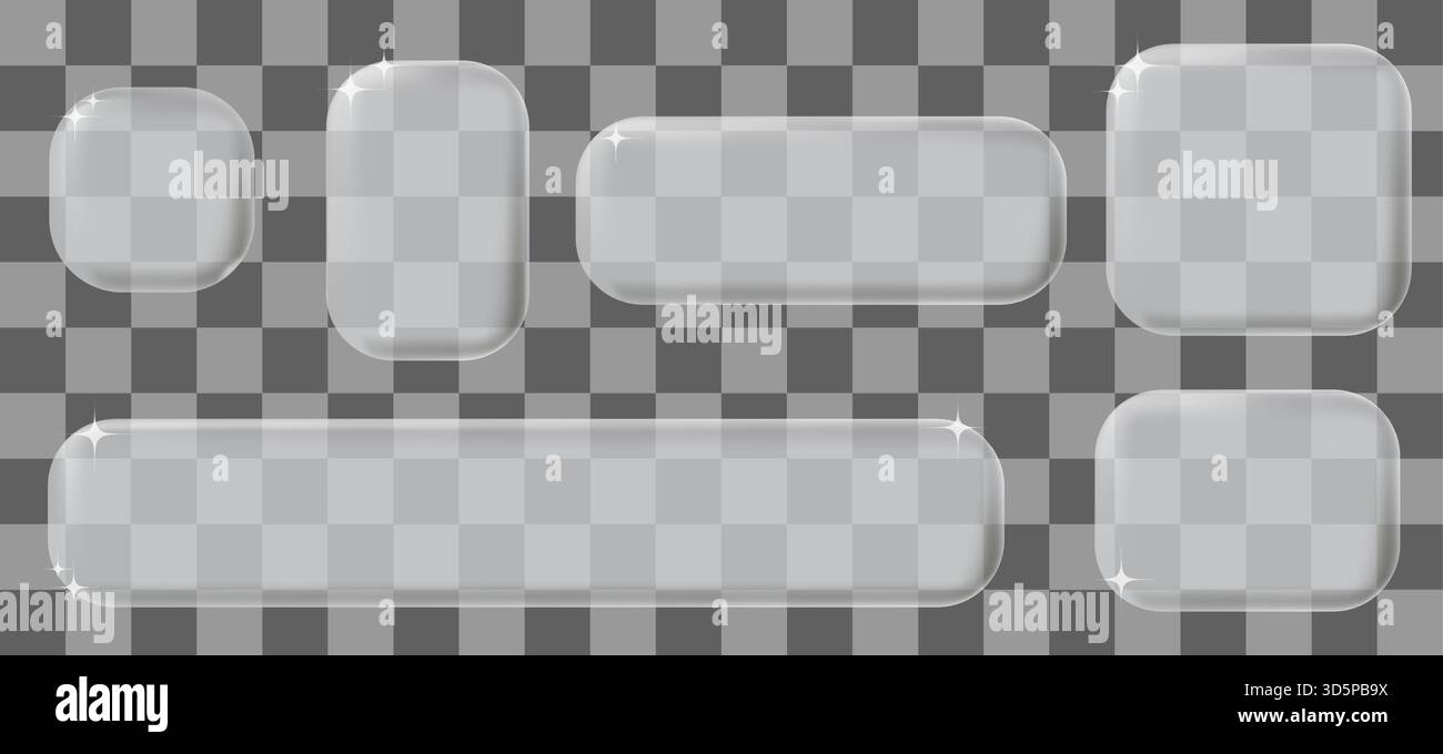 3d Y2K cadres en verre blanc UI éléments UX. Ensemble vectoriel de panneaux d'affichage géométriques translucides pour la décoration et la couverture. Design moderne et élégant adapté aux sites Web et aux interfaces utilisateur. Illustration de Vecteur