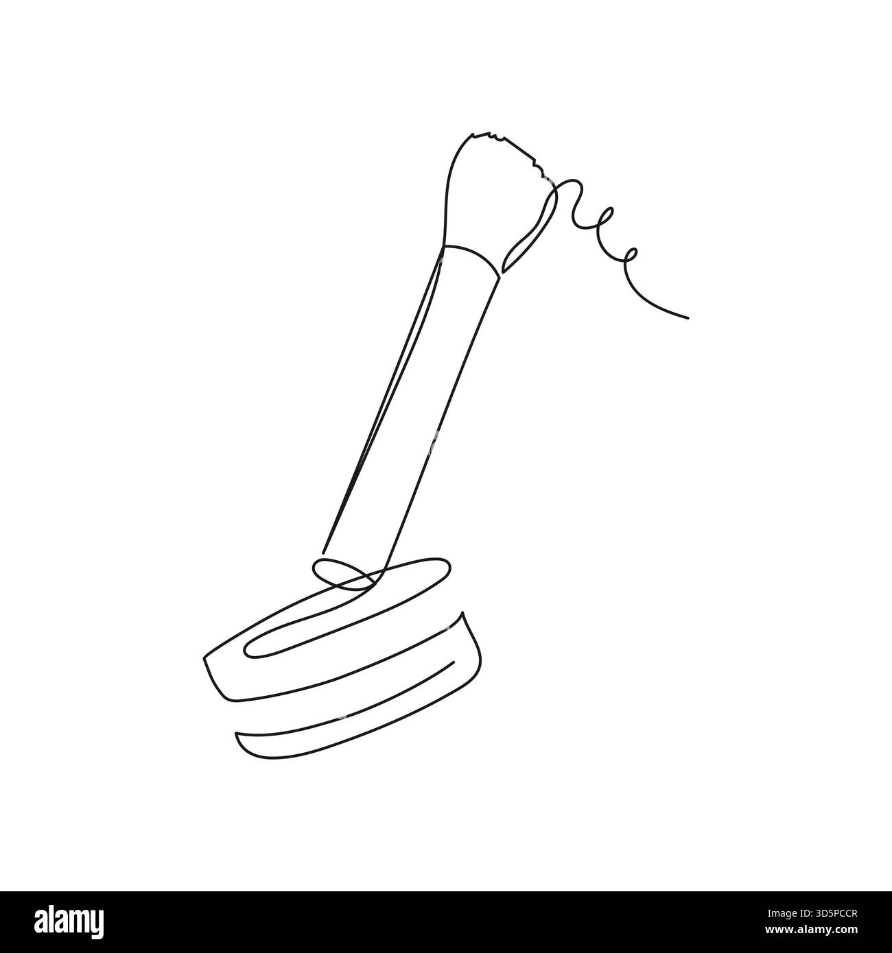 Pinceau de maquillage avec de la poudre. Art vectoriel minimaliste d'une ligne pour la beauté, la mode, les cosmétiques, les soins de la peau, l'image de marque de salon, concepts de style de vie moderne. Illustration de Vecteur