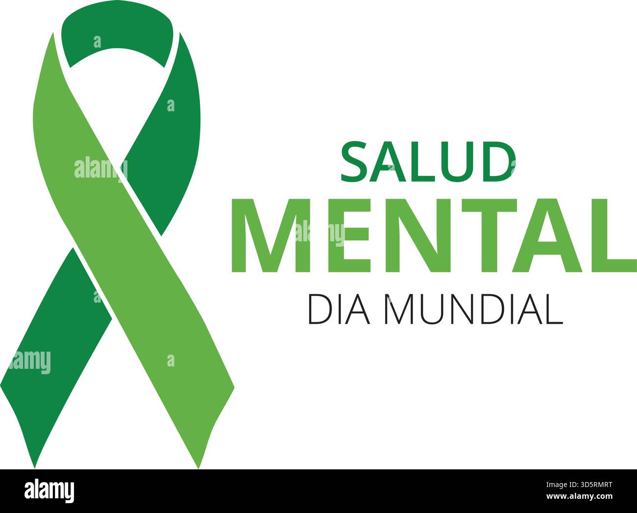 Día mundial de salud mental avec une bannière de ruban vert sur fond blanc (trad. Journée mondiale de la santé mentale) Illustration de Vecteur