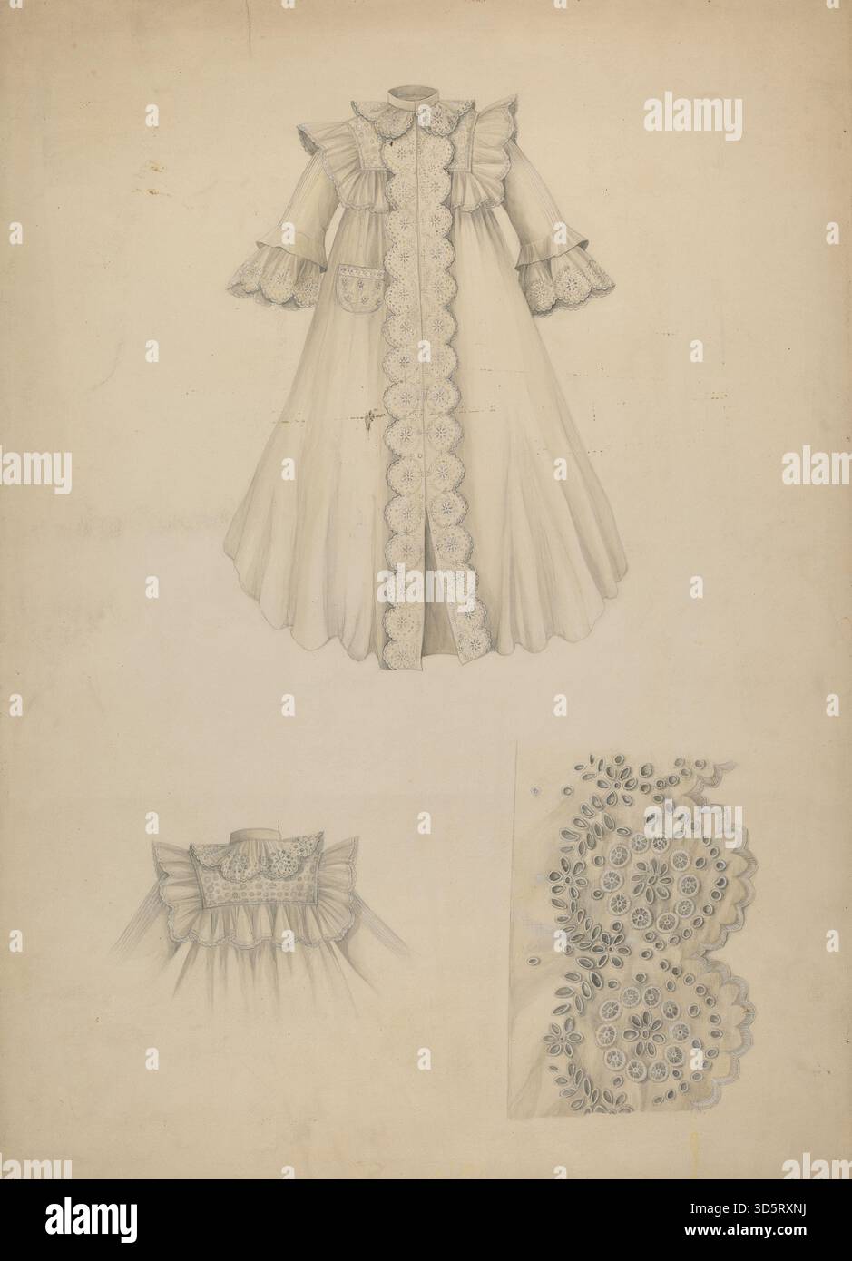 Cette chemise de nuit 1940 de Marie Alain est un vêtement ample et long conçu pour être porté la nuit. Il dispose d'un tissu léger adapté pour le confort pendant le sommeil et a des détails modestes conformes à la mode des années 1940. Banque D'Images