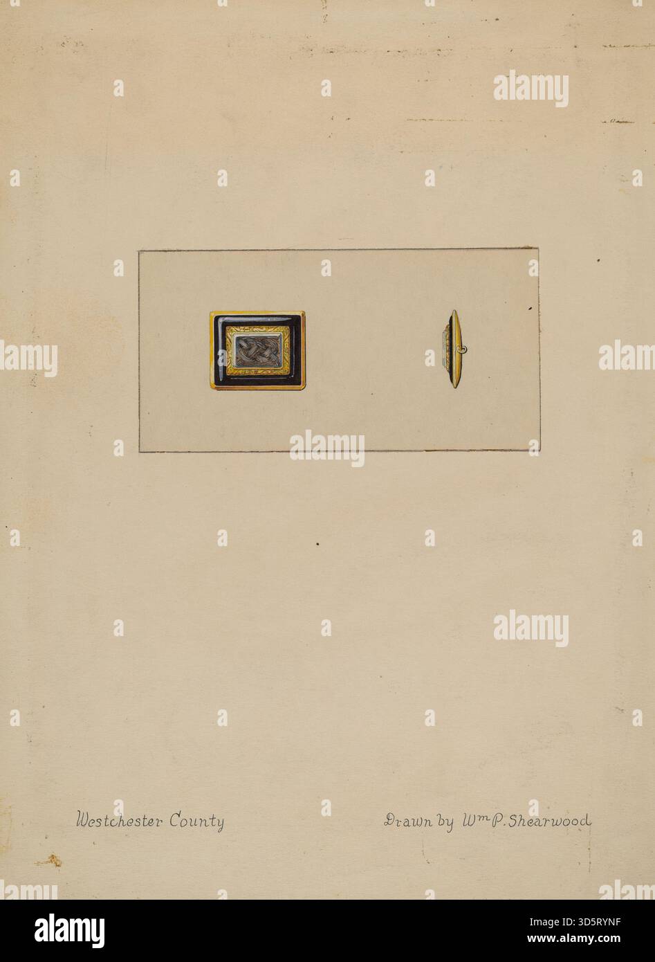 Cette broche datant de 1936 de William P. Shearwood montre une décoration en émail, un cadre métallique et des détails soignés typiques de la conception de bijoux dans les années 1930 Banque D'Images